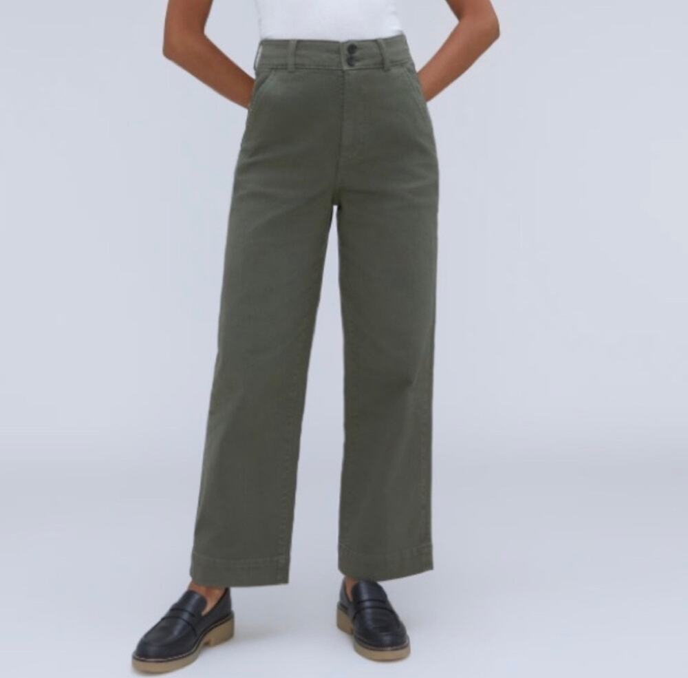 Everlane Organic Wide-Leg Pant Women 00 Olive Green NWT‎ High Rise Crop 2611